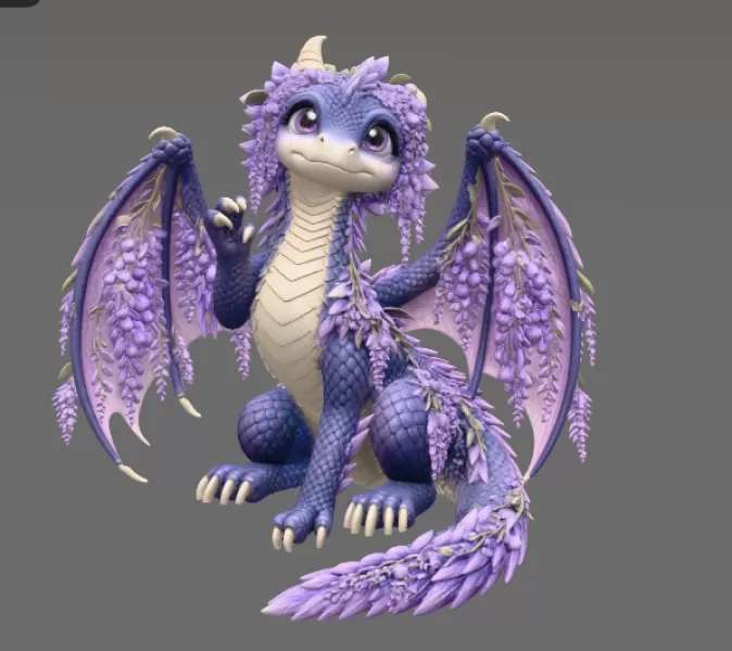 Wisteria Blossom Dragon STL File for 3D Print - Model preview 6
