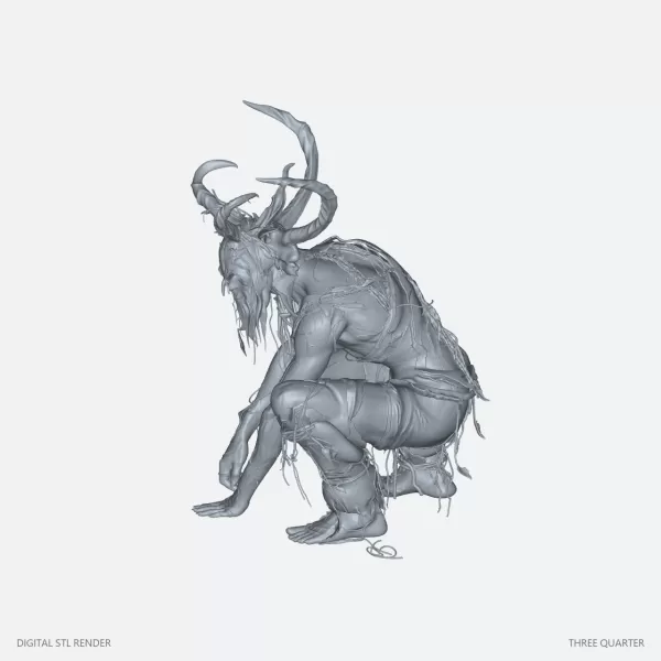 Crouching Horned Forest Spirit - STL - Model preview 2