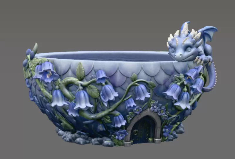 Baby Dragon Flower Bowl STL File for 3D Print - Model preview 7