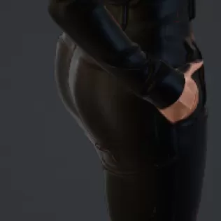 Frau mit engen sachen,lachend und Hände in den taschen - Model thumbnail 2
