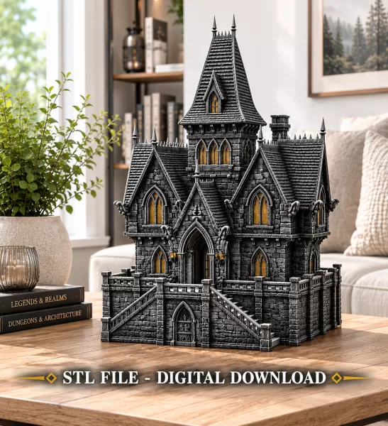 Dark Fantasy Mansion STL File for 3D Printing - Model preview 2