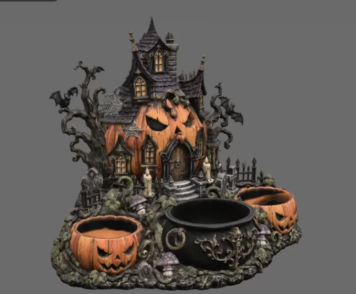Haunted Pumpkin House Organizer STL File for 3D Print - Model preview 12