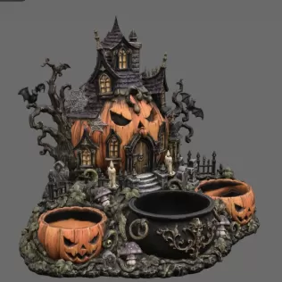 Haunted Pumpkin House Organizer STL File for 3D Print - Model thumbnail 12