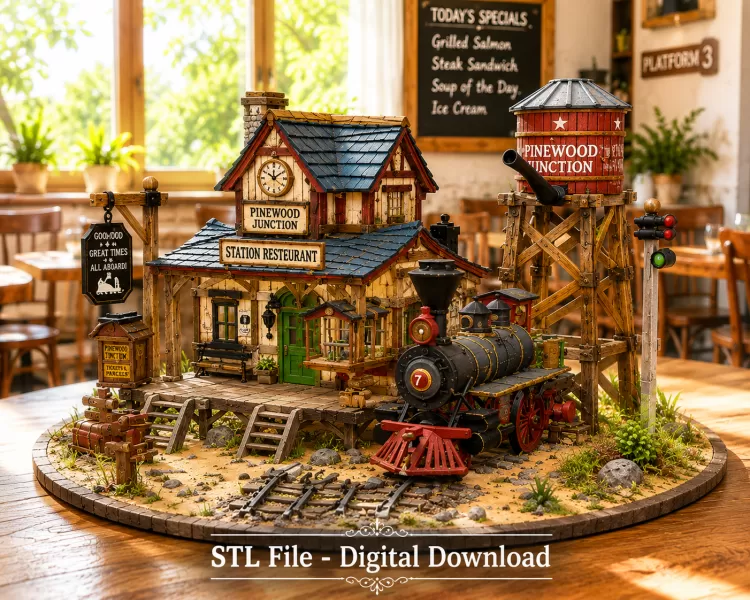 Pinewood Junction Railway Station STL File for 3D Print - Model preview 1