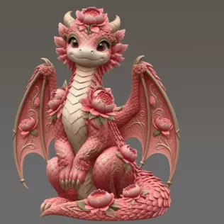 Rosé Bloom Dragon STL File for 3D Print - Model thumbnail 7