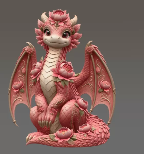 Rosé Bloom Dragon STL File for 3D Print - Model preview 7