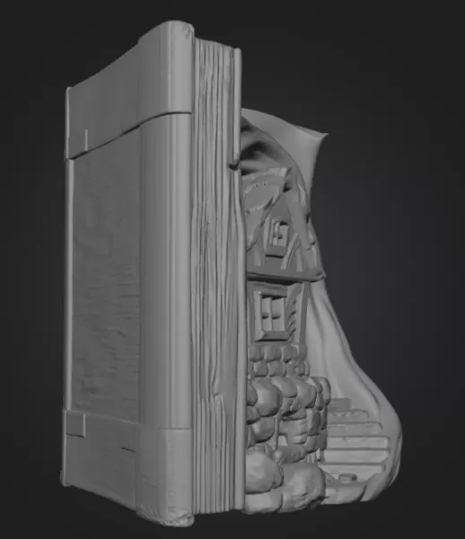 Fantasy Book Nook Cottage STL File 3D Printable Bookend Diorama - Model preview 9