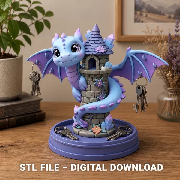 Tower Dragon Key or Jewelry Holder STL File for 3D Print - Model preview 1