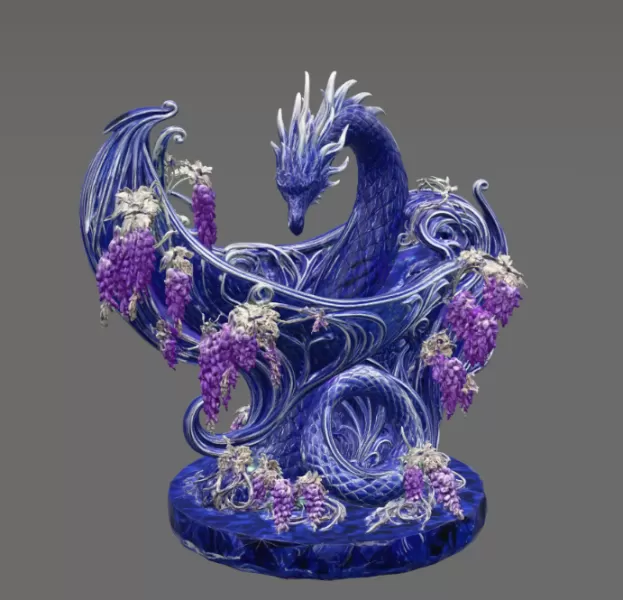 Midnight Wisteria Dragon Bowl STL File for 3D Print - Model preview 9