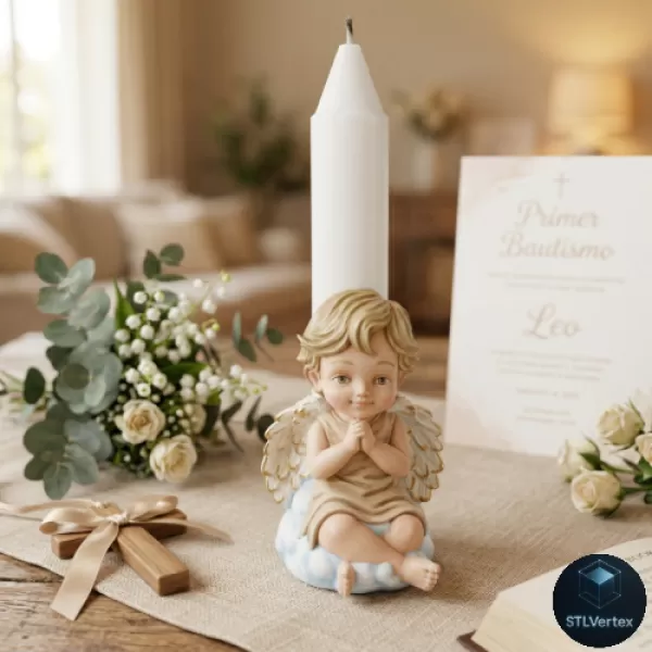 Praying Cherub Angel Candle 3D Printable Model - Model preview 1