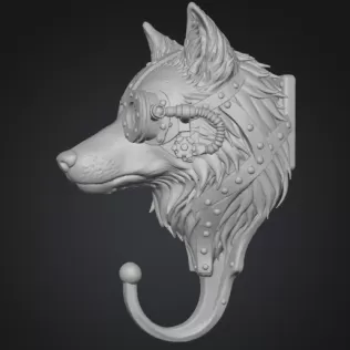 STL Description – Steampunk Wolf Wall Hook - Model thumbnail 3