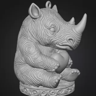 Cute Rhino Figurine With Heart — Pendant / Ornament