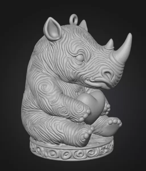Cute Rhino Figurine With Heart — Pendant / Ornament - Model preview 5
