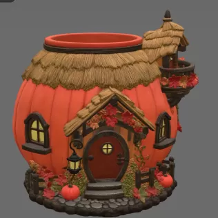 Autumn Pumpkin Cottage Planter STL File for 3D Print - Model thumbnail 7