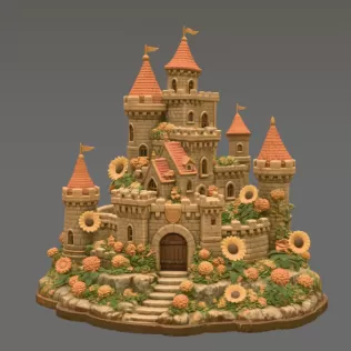 Sunflower Fantasy Castle STL File for 3D Print - Model thumbnail 8