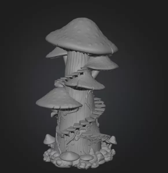 Enchanted Mushroom Tower STL File 3D Printable Fantasy Fairy Hou - Model preview 10