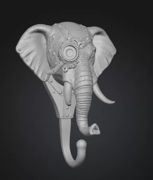 📝 STL File Description — Steampunk Elephant Wall Hook - Model preview 5