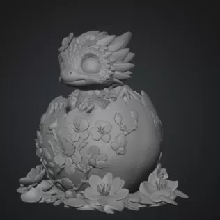 Cherry Blossom Baby Dragon in Egg STL File for 3D Print - Model thumbnail 14