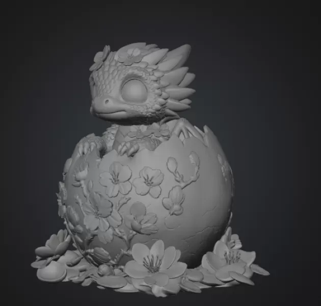 Cherry Blossom Baby Dragon in Egg STL File for 3D Print - Model preview 14