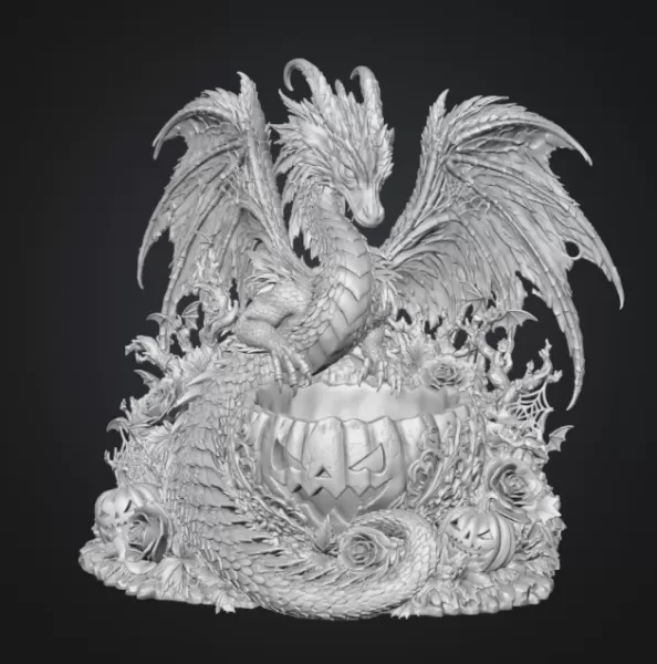Gothic Halloween Dragon Pumpkin Bowl STL File for 3D Print - Model preview 13