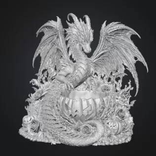 Gothic Halloween Dragon Pumpkin Bowl STL File for 3D Print - Model thumbnail 13