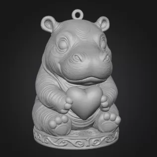 Cute Hippo Pendant — Heart Holding Figurine - Model thumbnail 1