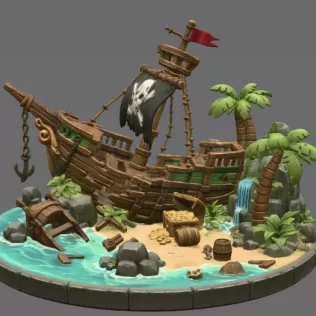 Pirate Treasure Island Shipwreck STL File for 3D Print - Model thumbnail 8