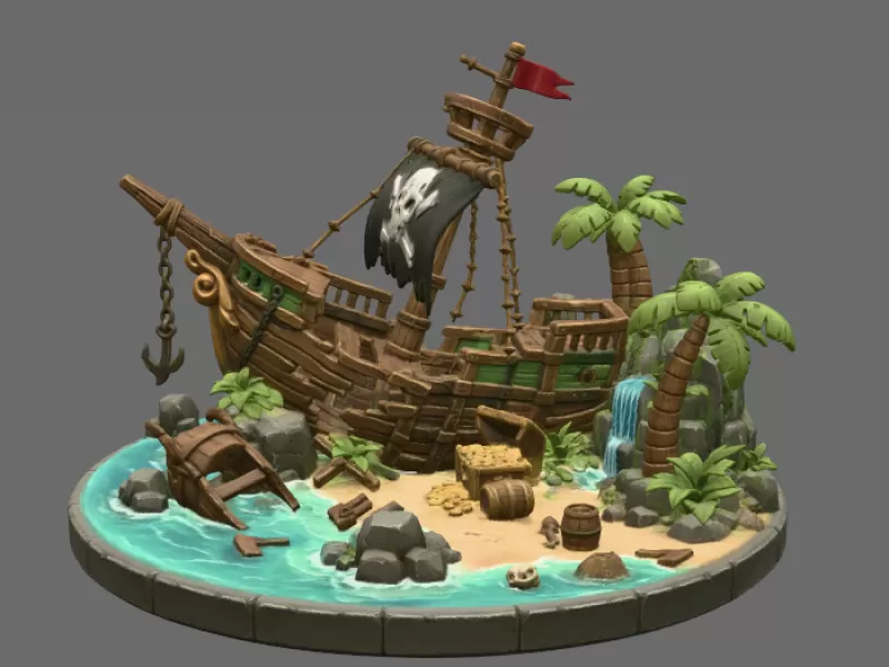 Pirate Treasure Island Shipwreck STL File for 3D Print - Model preview 8