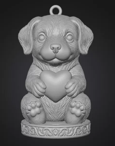 Cute Puppy Pendant — Heart Holding Figurine - Model preview 1