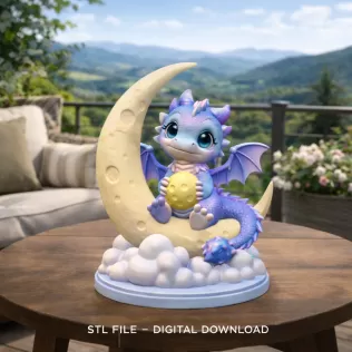 Moon Baby Dragon STL File 3D Printable Fantasy Dragon Figurine