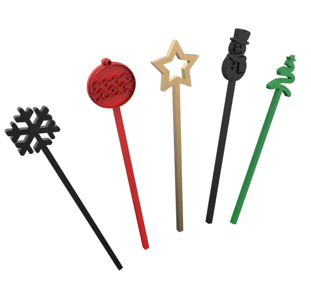 5 pcs. Christmas Drink Stirrers, Mini Bundle Party Decoration - Model preview 3