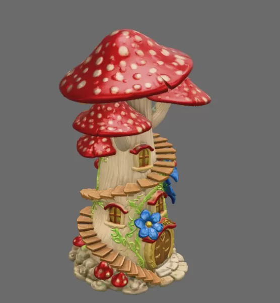Enchanted Mushroom Tower STL File 3D Printable Fantasy Fairy Hou - Model preview 5