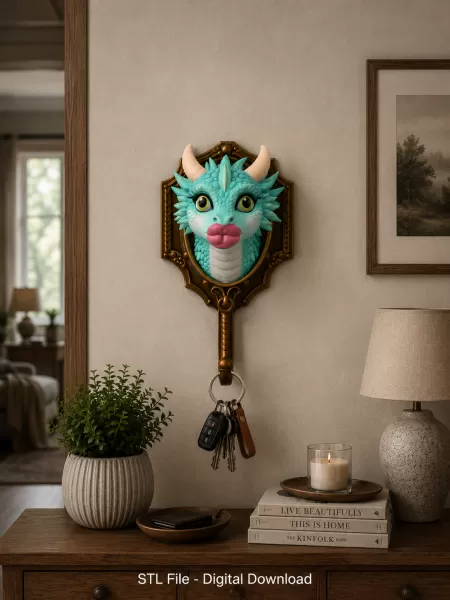 Funny Kiss Dragon Wall Hook STL File for 3D Print - Model preview 2