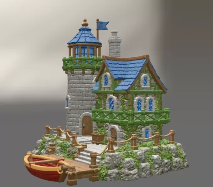 Coastal Lighthouse Cottage STL File for 3D Print - Model preview 8