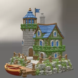 Coastal Lighthouse Cottage STL File for 3D Print - Model thumbnail 8