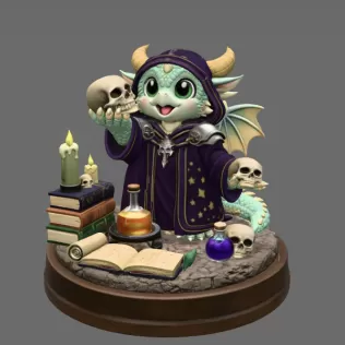 Cute Fantasy Mage Dragon STL File for 3D Printing - Model thumbnail 3