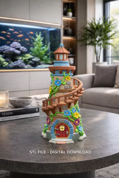 Fantasy Spiral Tower House STL File 3D Printable Fairy Tower - Model preview 2