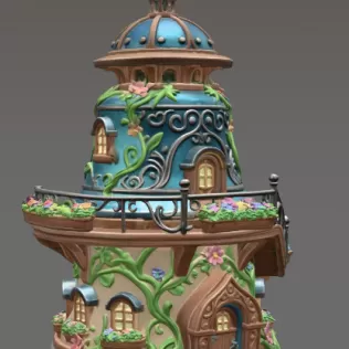Fantasy Bell Tower House STL File for 3D Print - Model thumbnail 7