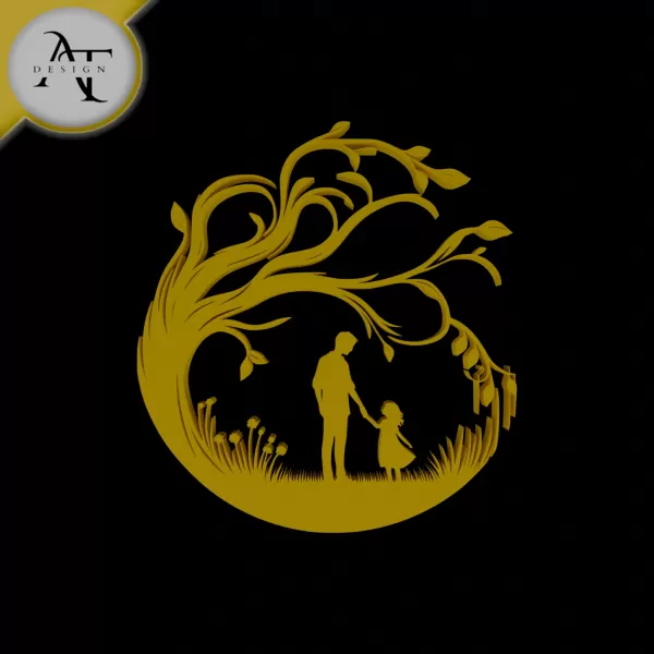 Dad and daughter - Silhouette - 2D Wall Art Decor - Model preview 1