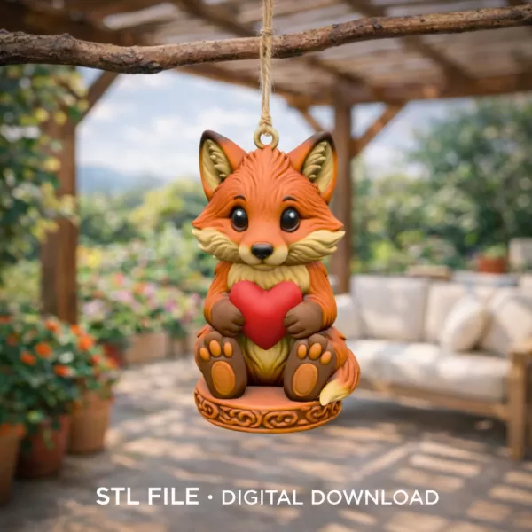 Adorable fox / forest creature figurine holding a heart pendant - Model preview 6