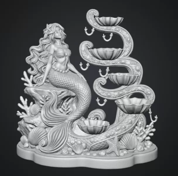 Mermaid Shell Jewelry Organizer STL File for 3D Print - Model preview 14