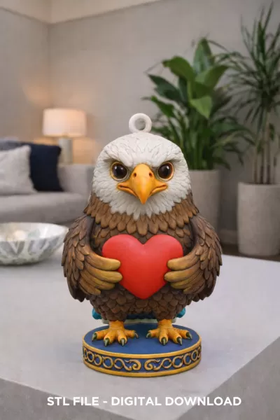 Cute Eagle with Heart – 3D Printable STL File - Model preview 2