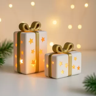 Gift Box Candle Holder Set | Star Cutout Holiday Decor - Model thumbnail 6