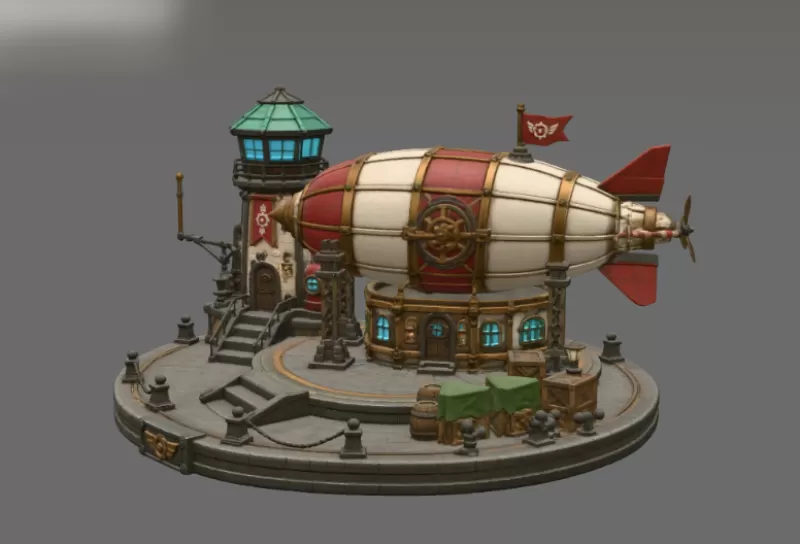 Steampunk Airship Station STL File for 3D Print - Model preview 8