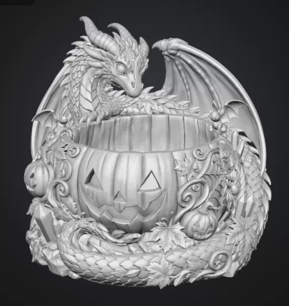 Halloween Dragon Pumpkin Bowl STL File for 3D Print - Model preview 12