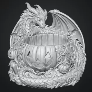Halloween Dragon Pumpkin Bowl STL File for 3D Print - Model thumbnail 12