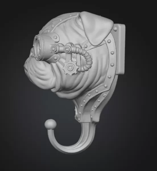 Steampunk Bulldog Wall Hook - Model preview 3