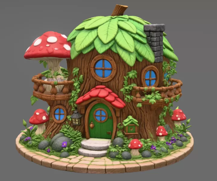Enchanted Tree House Cottage STL File for 3D Print - Model preview 4