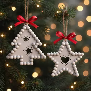 Beaded Christmas Ornament Set | Tree & Star Cutout Holiday Decor