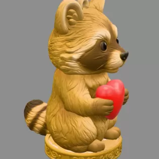 Cute Woodland Raccoon STL File – Heart Ornament 3D Print Downloa - Model thumbnail 6